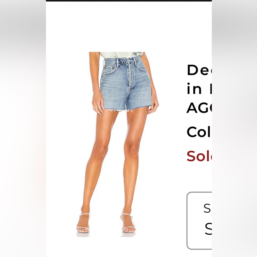 AGOLDE denim like new retail $128 shorts: Dee in epic wash light blue, raw hem